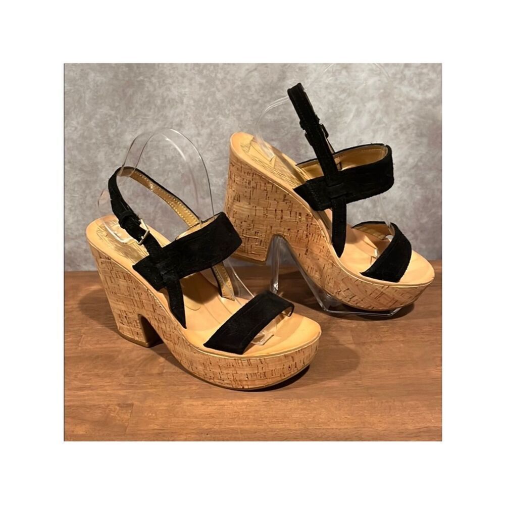 Dolce Vita cork platform black strap sandal size 9
